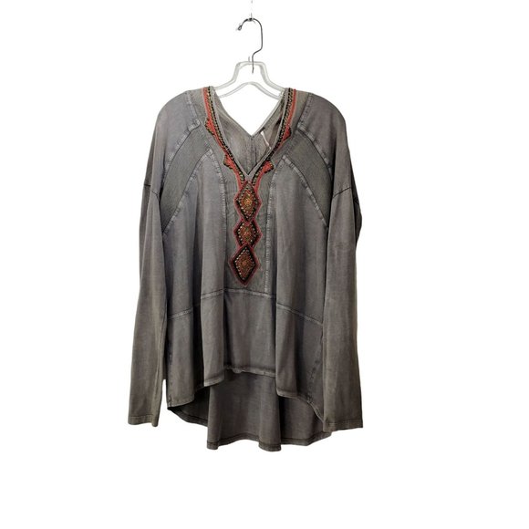 Free People Beaded Cotton jersey Long Sleeve Tunic Top - Picture 1 of 6
